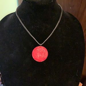 2/30 🧡 Coral pendant on suede necklace